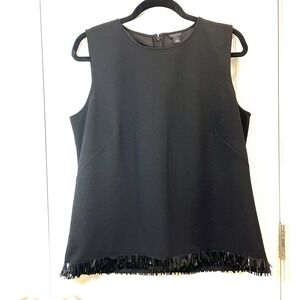 Ann Taylor Large Petite Black Sleeveless Sequin Trim Top Holiday Party Cocktail